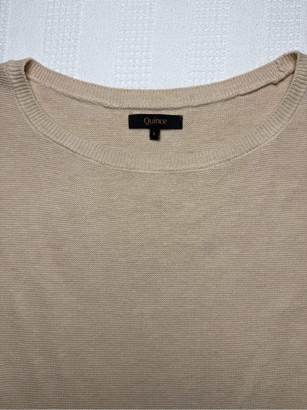 Quince Heather Oatmeal Cotton Cashmere Link-Stitch Short Sleeve Dolman Sweater L - Picture 5 of 10